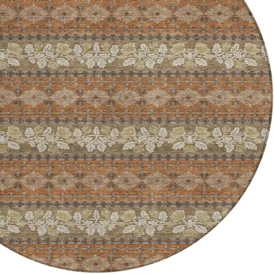 8' Orange And Beige Round Striped Washable Indoor Outdoor Area Rug Photo 2