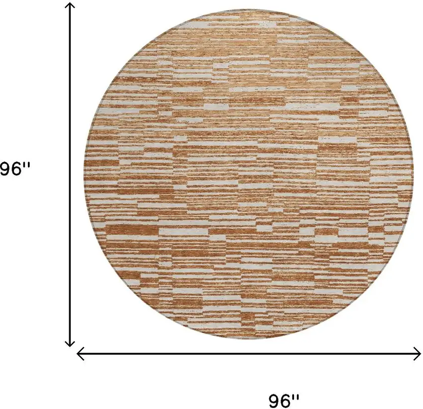 8' Orange And Beige Round Striped Washable Indoor Outdoor Area Rug Photo 6