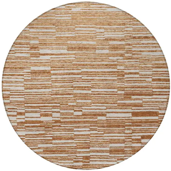 8' Orange And Beige Round Striped Washable Indoor Outdoor Area Rug Photo 3