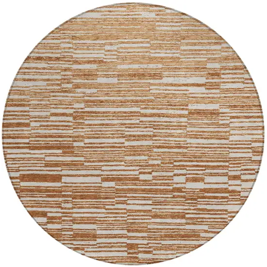 8' Orange And Beige Round Striped Washable Indoor Outdoor Area Rug Photo 2