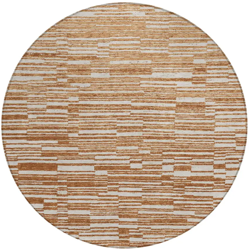 8' Orange And Beige Round Striped Washable Indoor Outdoor Area Rug Photo 2