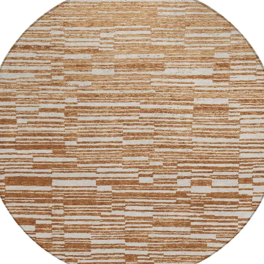 8' Orange And Beige Round Striped Washable Indoor Outdoor Area Rug Photo 1