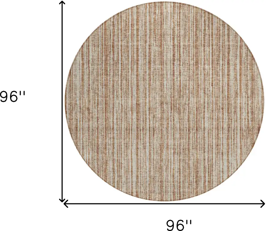 8' Orange And Beige Round Striped Washable Indoor Outdoor Area Rug Photo 8