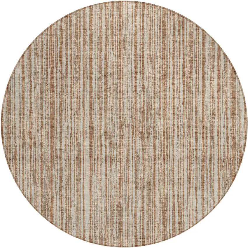 8' Orange And Beige Round Striped Washable Indoor Outdoor Area Rug Photo 1