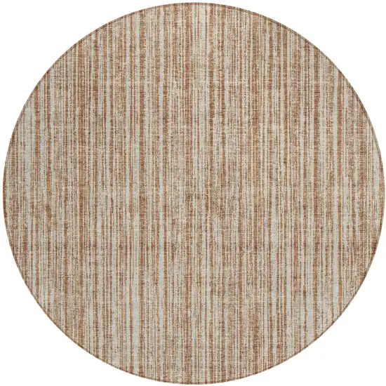 8' Orange And Beige Round Striped Washable Indoor Outdoor Area Rug Photo 1