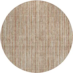 Photo of 8' Orange And Beige Round Striped Washable Indoor Outdoor Area Rug