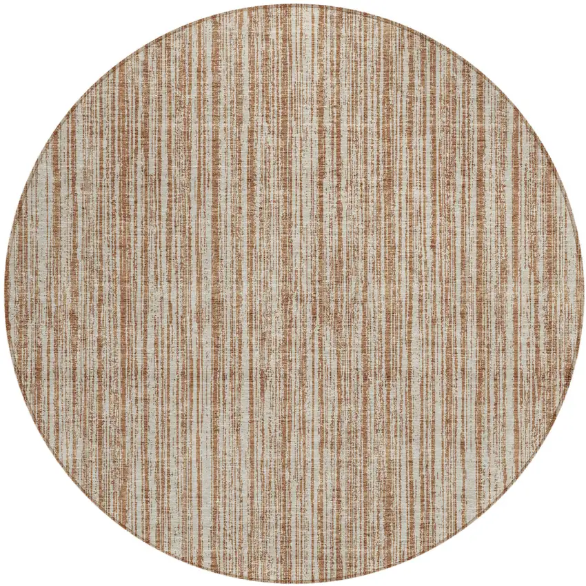 8' Orange And Beige Round Striped Washable Indoor Outdoor Area Rug Photo 1