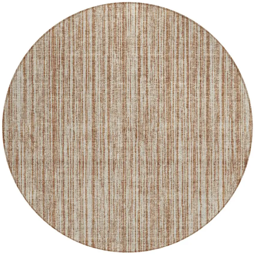 8' Orange And Beige Round Striped Washable Indoor Outdoor Area Rug Photo 5