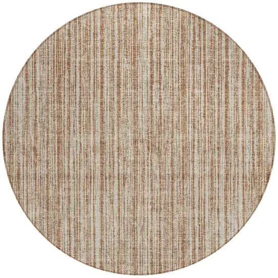 8' Orange And Beige Round Striped Washable Indoor Outdoor Area Rug Photo 5