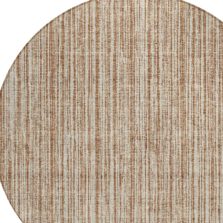8' Orange And Beige Round Striped Washable Indoor Outdoor Area Rug Photo 4