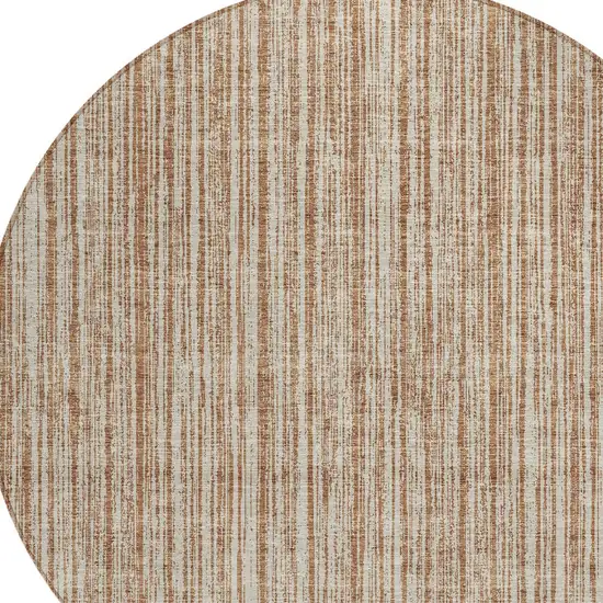 8' Orange And Beige Round Striped Washable Indoor Outdoor Area Rug Photo 4