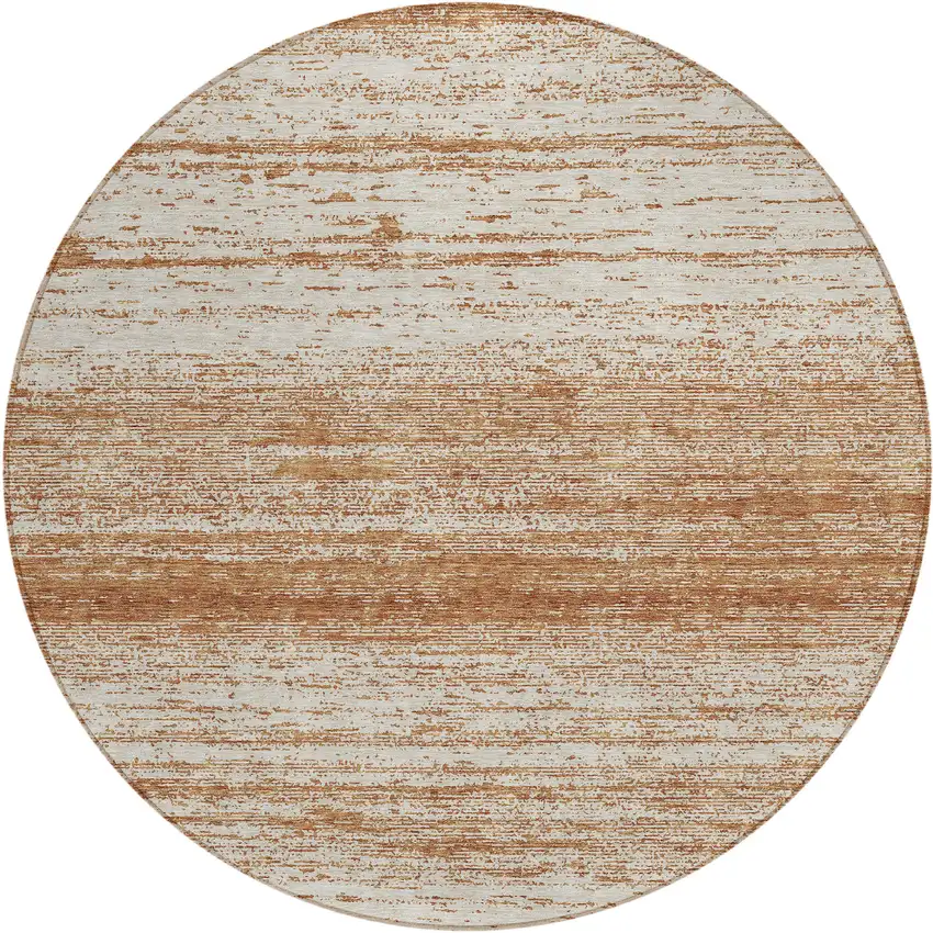 8' Orange And Beige Round Striped Washable Indoor Outdoor Area Rug Photo 2