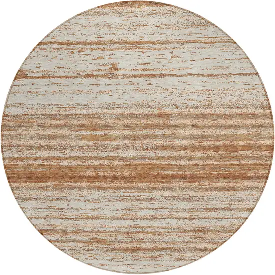 8' Orange And Beige Round Striped Washable Indoor Outdoor Area Rug Photo 2