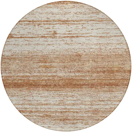 8' Orange And Beige Round Striped Washable Indoor Outdoor Area Rug Photo 2
