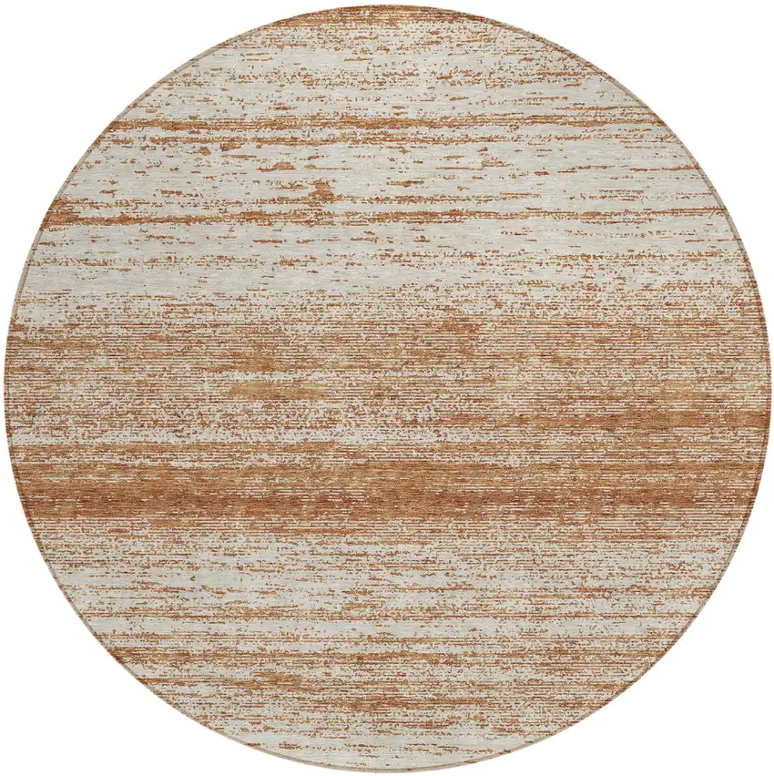 8' Orange And Beige Round Striped Washable Indoor Outdoor Area Rug Photo 2
