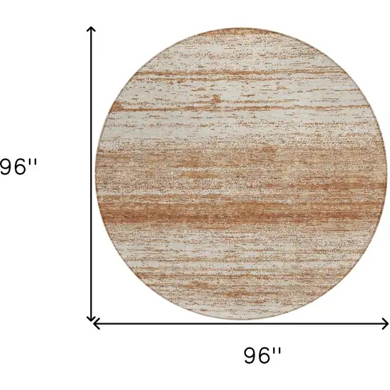 8' Orange And Beige Round Striped Washable Indoor Outdoor Area Rug Photo 3
