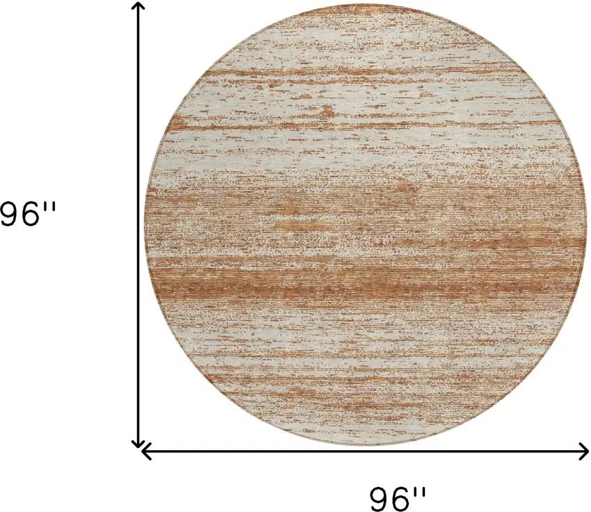 8' Orange And Beige Round Striped Washable Indoor Outdoor Area Rug Photo 3