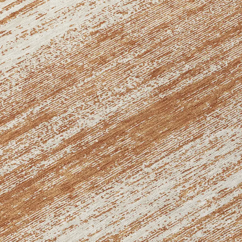 8' Orange And Beige Round Striped Washable Indoor Outdoor Area Rug Photo 7