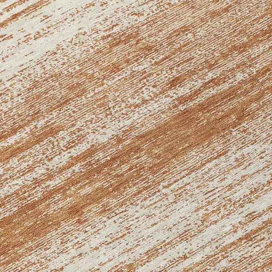 8' Orange And Beige Round Striped Washable Indoor Outdoor Area Rug Photo 7