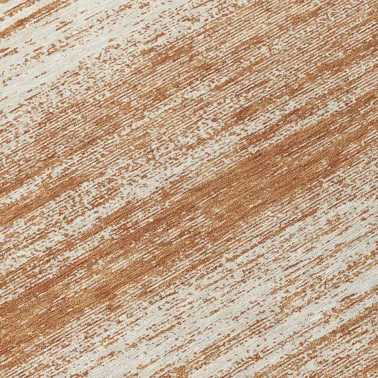 8' Orange And Beige Round Striped Washable Indoor Outdoor Area Rug Photo 7