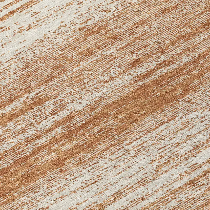8' Orange And Beige Round Striped Washable Indoor Outdoor Area Rug Photo 7