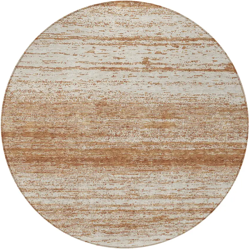 8' Orange And Beige Round Striped Washable Indoor Outdoor Area Rug Photo 4