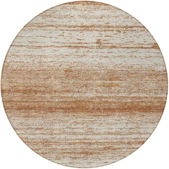 8' Orange And Beige Round Striped Washable Indoor Outdoor Area Rug Photo 4