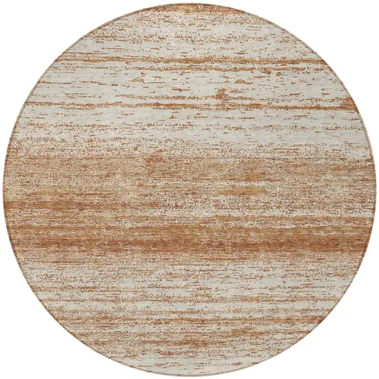 8' Orange And Beige Round Striped Washable Indoor Outdoor Area Rug Photo 4