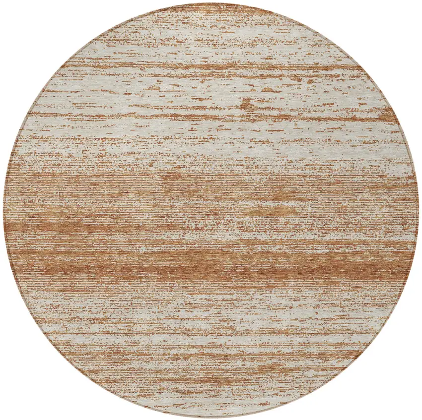 8' Orange And Beige Round Striped Washable Indoor Outdoor Area Rug Photo 4