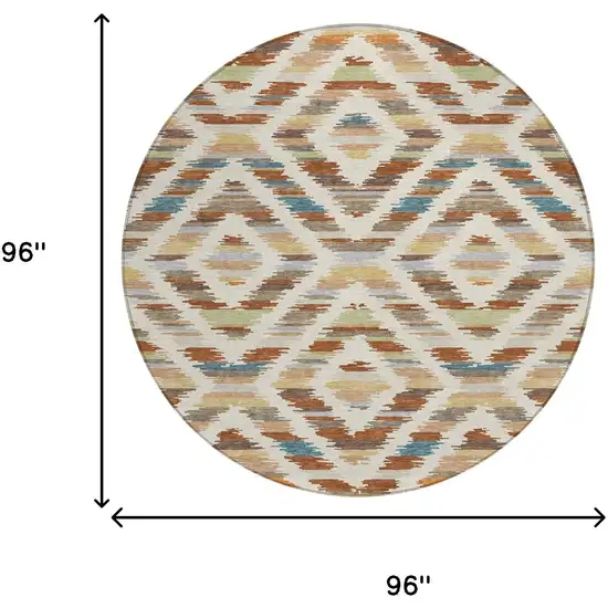 8' Orange And Beige Round Tribal Washable Indoor Outdoor Area Rug Photo 8