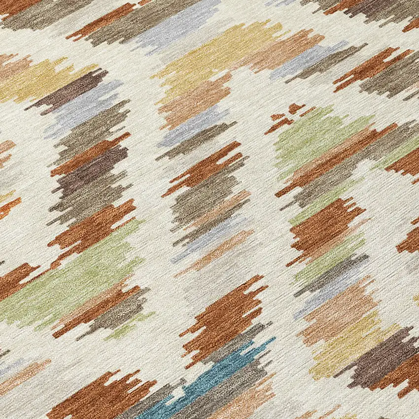 8' Orange And Beige Round Tribal Washable Indoor Outdoor Area Rug Photo 7