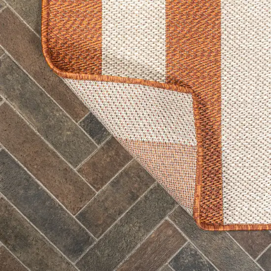 8' Orange And Beige Striped Indoor Outdoor Runner Rug Photo 9