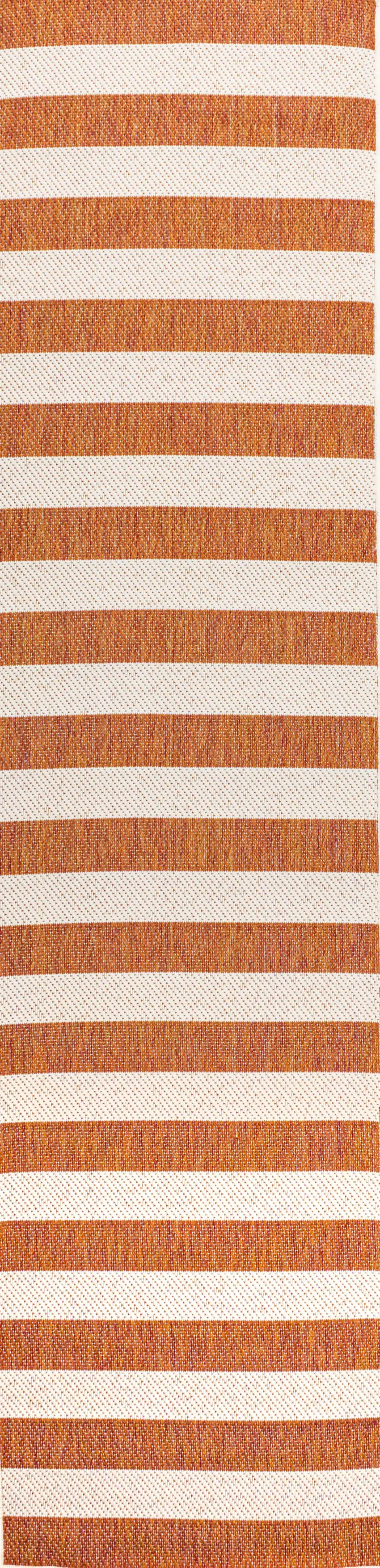 8' Orange And Beige Striped Indoor Outdoor Runner Rug Photo 3