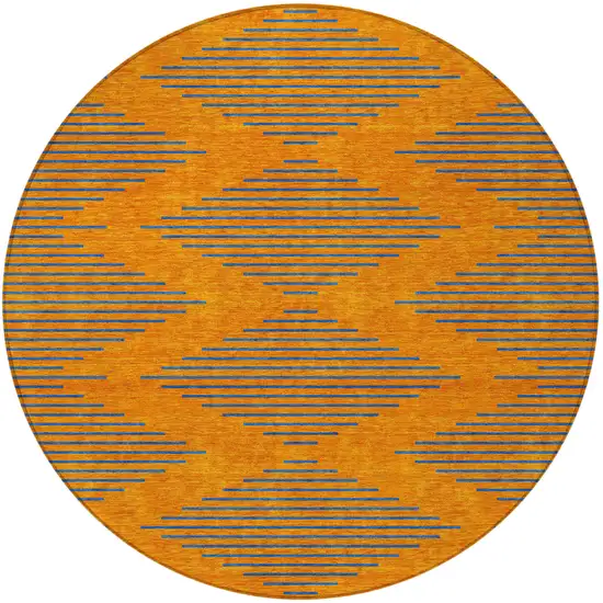 8' Orange And Blue Round Geometric Washable Indoor Outdoor Area Rug Photo 5