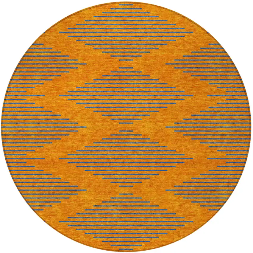 8' Orange And Blue Round Geometric Washable Indoor Outdoor Area Rug Photo 5