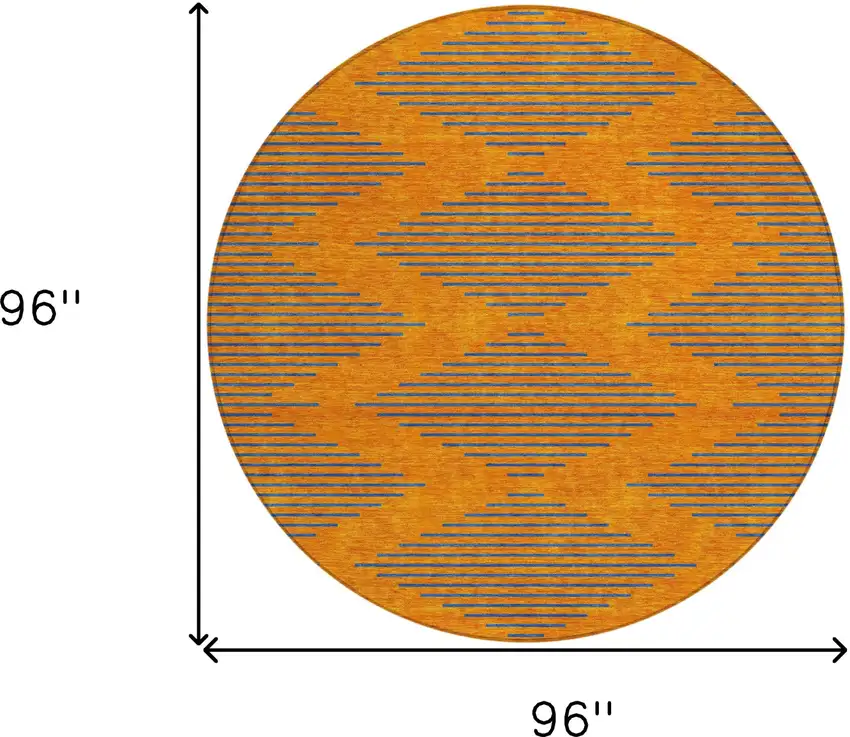 8' Orange And Blue Round Geometric Washable Indoor Outdoor Area Rug Photo 3