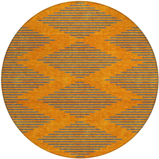 8' Orange And Blue Round Geometric Washable Indoor Outdoor Area Rug Photo 2