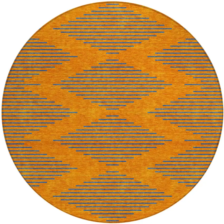 8' Orange And Blue Round Geometric Washable Indoor Outdoor Area Rug Photo 2