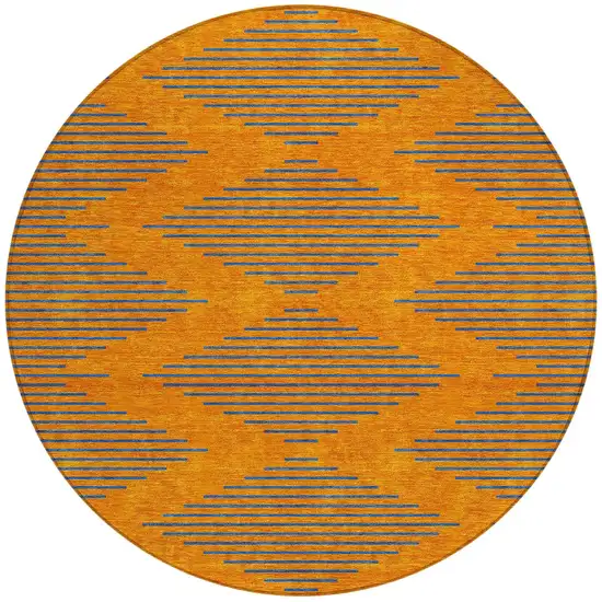 8' Orange And Blue Round Geometric Washable Indoor Outdoor Area Rug Photo 4