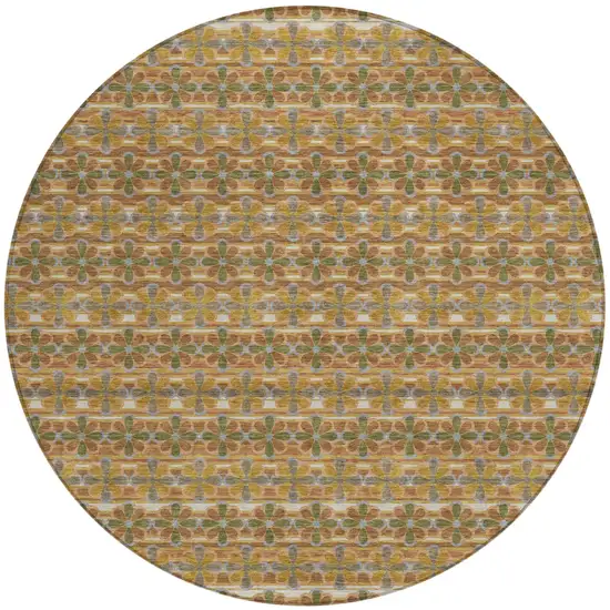 8' Orange And Blue Round Striped Washable Indoor Outdoor Area Rug Photo 2
