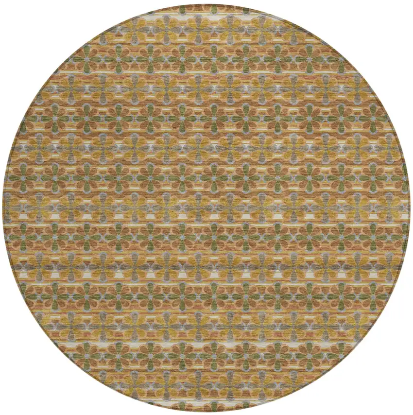 8' Orange And Blue Round Striped Washable Indoor Outdoor Area Rug Photo 2