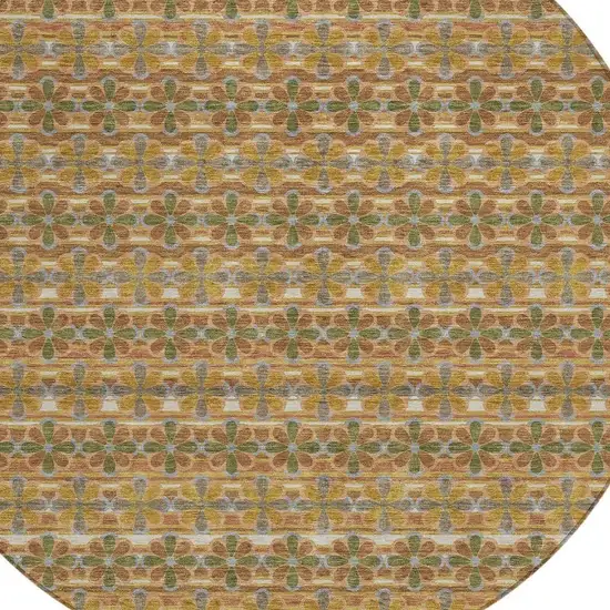 8' Orange And Blue Round Striped Washable Indoor Outdoor Area Rug Photo 4