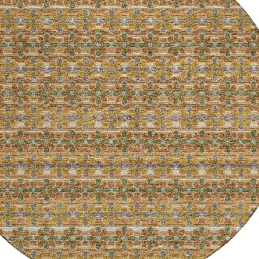 8' Orange And Blue Round Striped Washable Indoor Outdoor Area Rug Photo 4