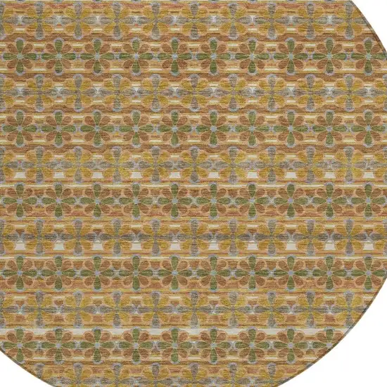 8' Orange And Blue Round Striped Washable Indoor Outdoor Area Rug Photo 5
