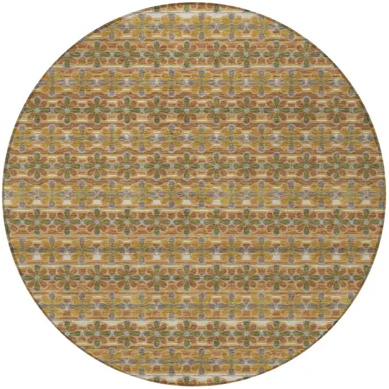 8' Orange And Blue Round Striped Washable Indoor Outdoor Area Rug Photo 3
