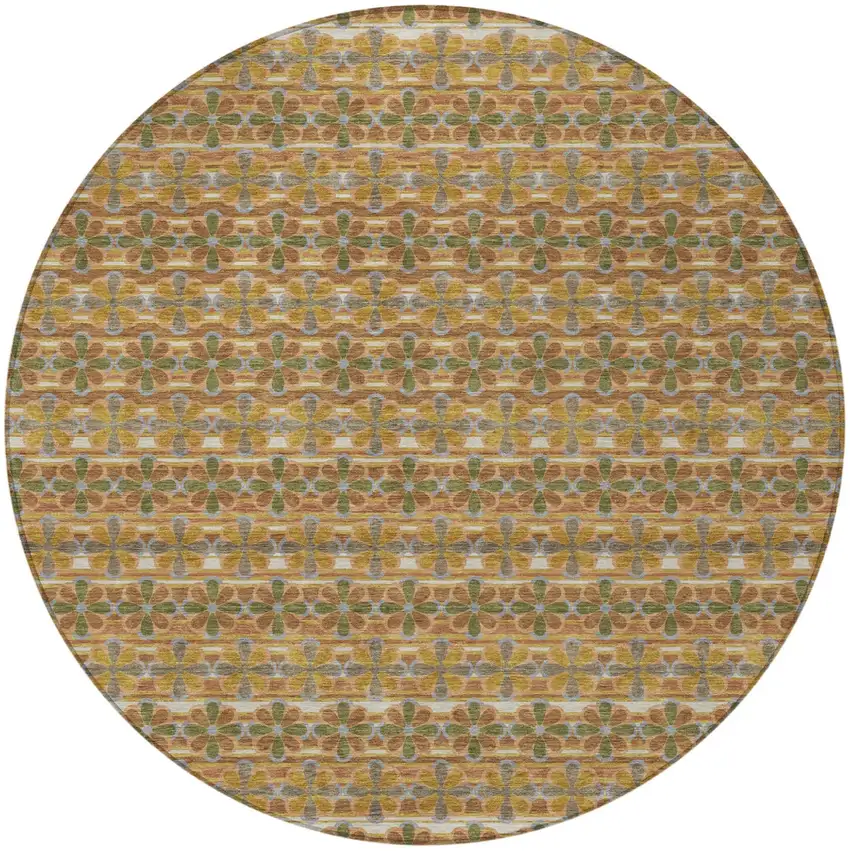 8' Orange And Blue Round Striped Washable Indoor Outdoor Area Rug Photo 3