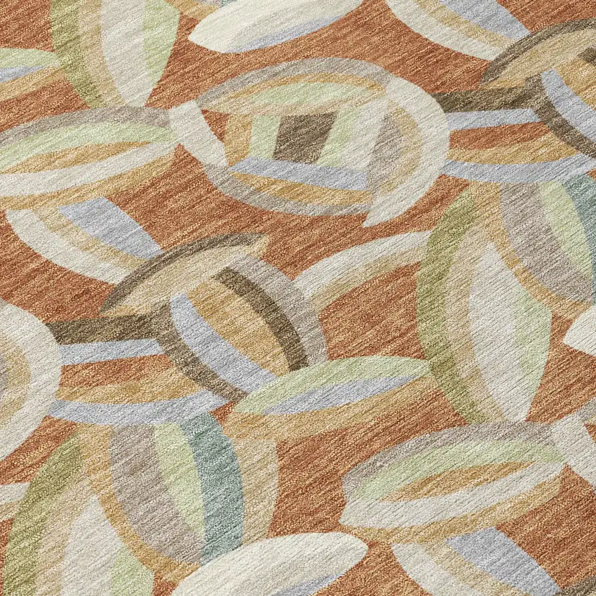 8' Orange And Brown Round Abstract Washable Indoor Outdoor Area Rug Photo 7