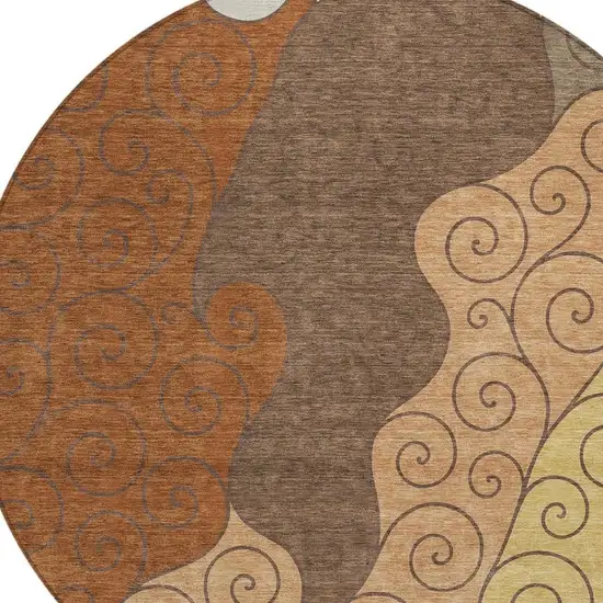8' Orange And Brown Round Abstract Washable Indoor Outdoor Area Rug Photo 2