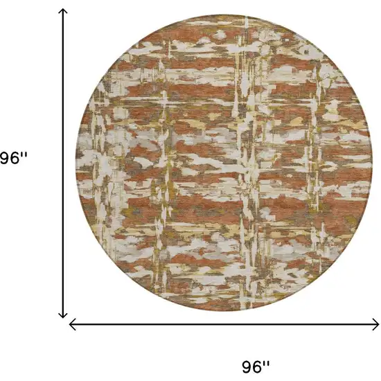 8' Orange And Brown Round Abstract Washable Indoor Outdoor Area Rug Photo 6