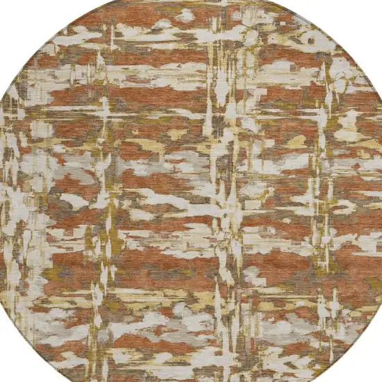 8' Orange And Brown Round Abstract Washable Indoor Outdoor Area Rug Photo 2